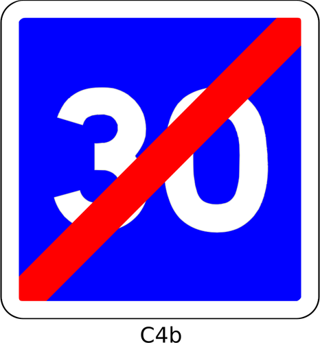 Gráficos vetoriais de fim de limite de velocidade de 30 km/h azul quadrado roadsign francês