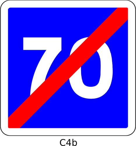 Clipart vetorial de fim de 70mph velocidade limite roadsign francês quadrado azul