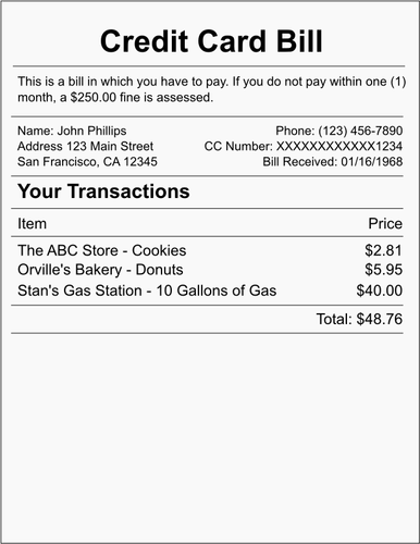 クレジット カードの請求書の例のベクトル イラスト