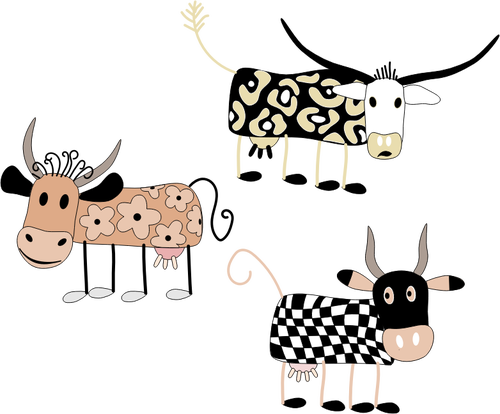 Gráficos del vector de dibujos animados decoradas vacas set