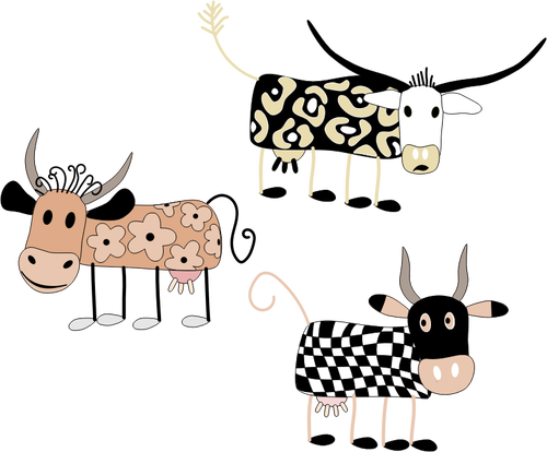 Gráficos del vector de dibujos animados decoradas vacas set