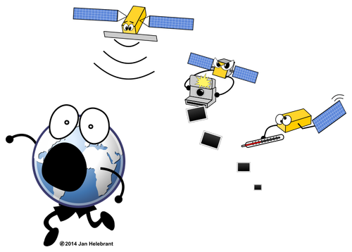 Cartoon about satellites and the world