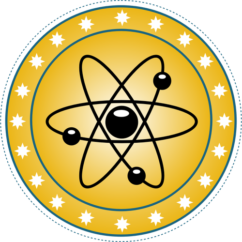 Vektorové kreslení atomové BADGE zasazených ve zlatě