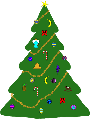 עץ חג המולד עם ציור וקטורי קישוטים