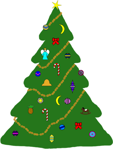 Christmas tree with ornaments vector drawing