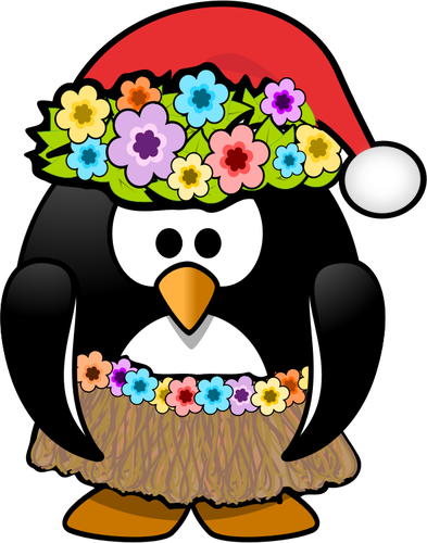 Pingouin Hula prêt avec Noël chapeau vector clipart