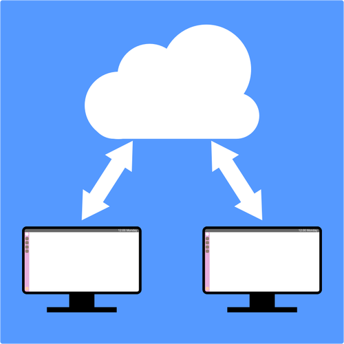 Datamaskiner som deler med Sky diagram vektor illustrasjon