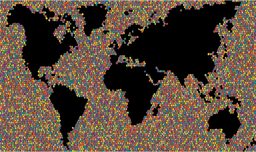 Mapa do mundo feito de telhas