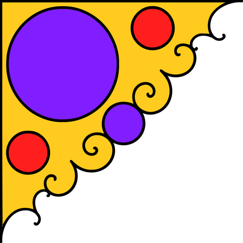 Vektorikuva kulmakoristeista keltaisella, violetilla ja punaisella
