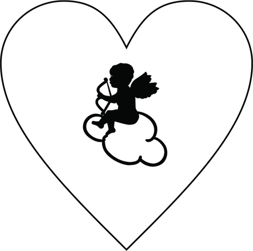 Silhouette cardiaque et Cupidon