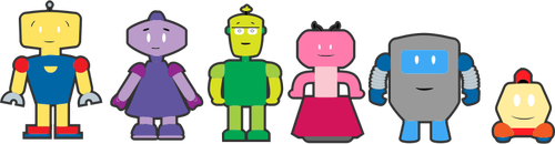 Graphiques vectoriels de personnages colorés robot avec contours