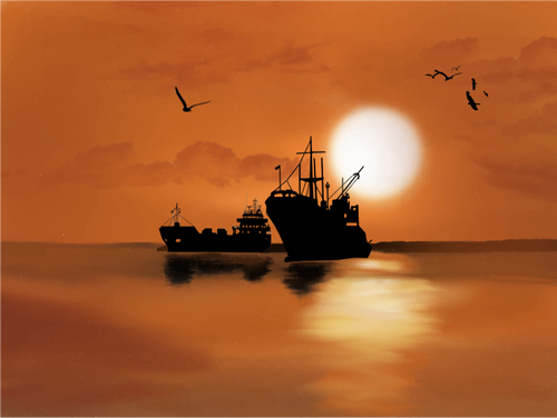 Boot en zonsondergang