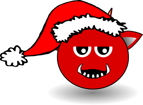 Küçük kırmızı şeytan kafa karikatür Noel Baba şapkası