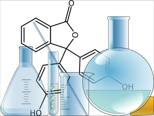 Instruments de chimie avec une image de vecteur de fond de molécule