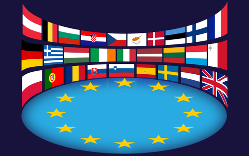 Grafis dari bendera Uni Eropa di sekitar bintang terang