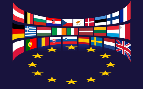 Kuva EU-valtioiden lipuista tähtien ympärillä