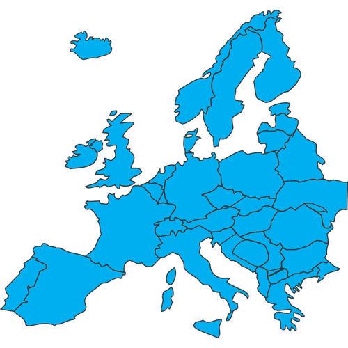 Albastru silueta vector miniaturi de harta Europei