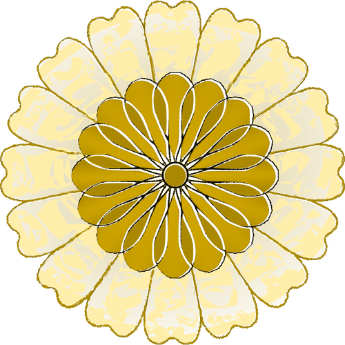Vektoripiirros pyöreästä keltaisesta ja kultaisesta kukasta