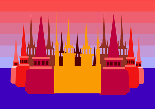 Pestrobarevný nafukovací hrad silueta