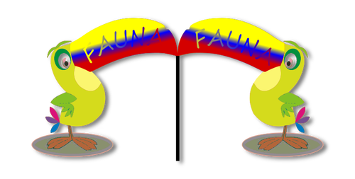 Tekening van twee toucan vogels met hun snavels samengevoegd