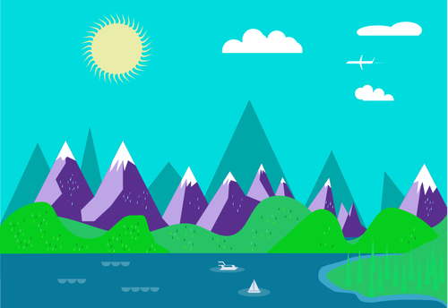 Naturlandschaft mit Schiffen und Bergen