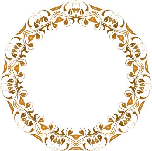 Vector tekening van bloeien goud gekleurd ronde frame