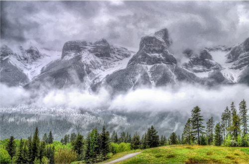 Fog-enshrouded mountains