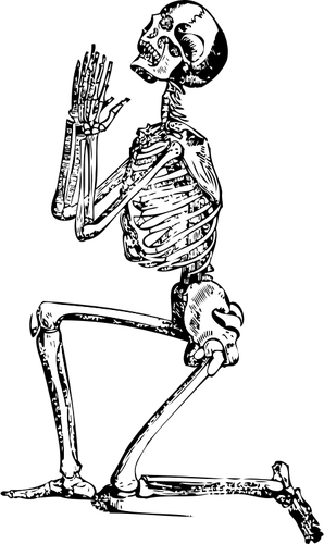 Desenho de esqueleto ajoelhado vetorial