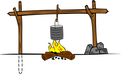 Campamento de madera cocina gráficos vectoriales de grúa