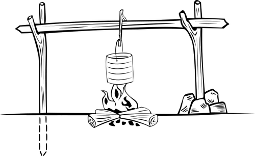 Wooden camp cooking crane vector drawing