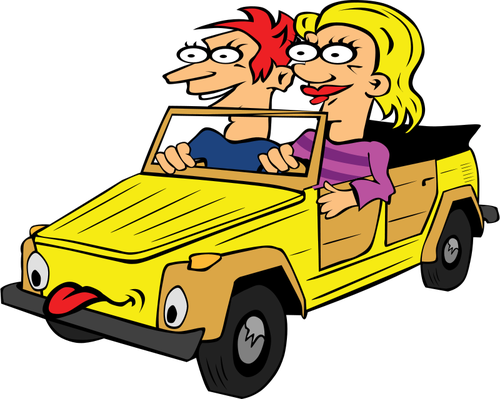 Girl and Boy Driving Car Graphic