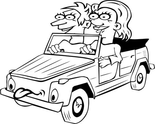 Image vectorielle de fille et garçon drôle voiture
