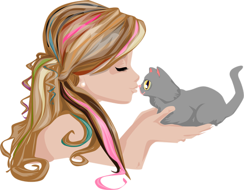 女孩接吻小猫