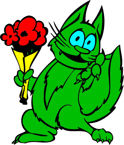 Gato verde con flores