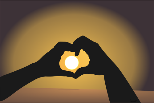 Gambar vektor bentuk hati di matahari terbenam