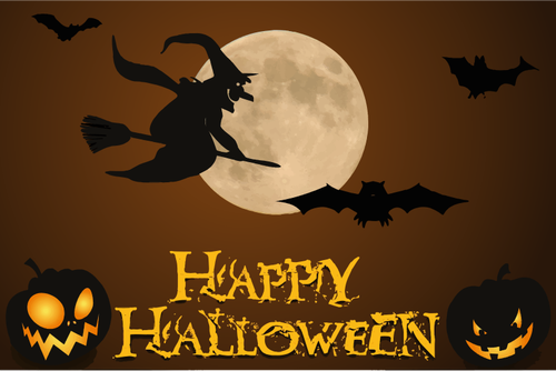 Happy Halloween wallpaper dengan ilustrasi penyihir