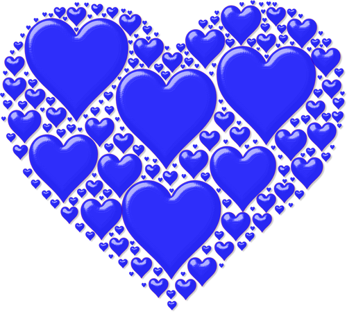 Vector image of blue heart made out of many small hearts