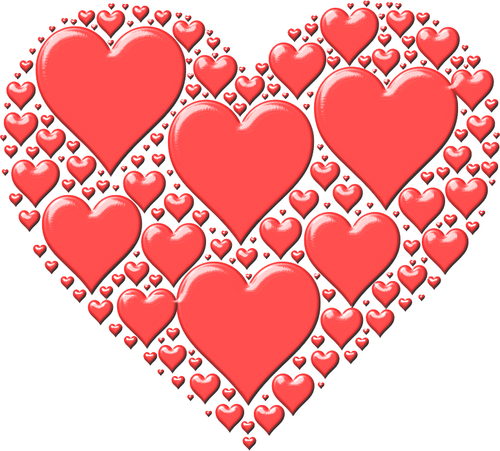 Vector illustration of red heart made out of many small hearts