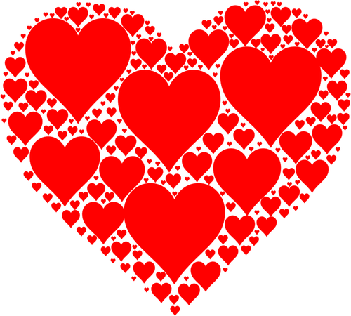 Vector drawing of shiny red heart made out of many small hearts