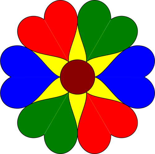 Altı kalp renkli çiçek vektör çizim