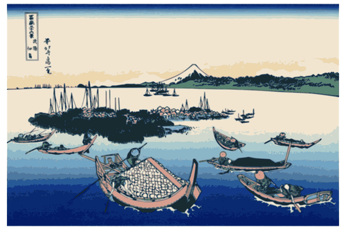 Île de Tsukuda illustration couleur Mushashi Province