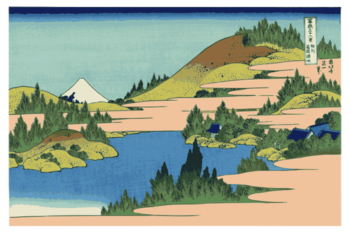 Jezero Hakone v plátně provincií Sagami vektorový obrázek