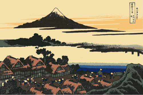 Vector de la imagen del amanecer en Isawa Koshiu en la provincia de Kai