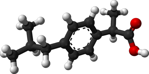 Imagem 3d de molécula de ibuprofeno