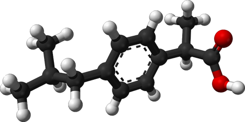 Imagen 3d de la molécula de ibuprofeno