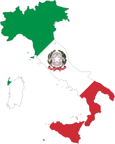ध्वज के साथ इतालवी मानचित्र