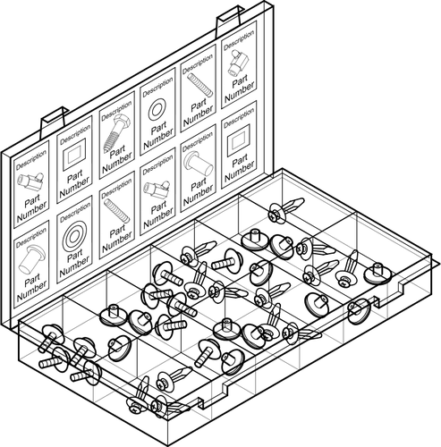 Clipart vetorial de seleção de parafusos em um recipiente