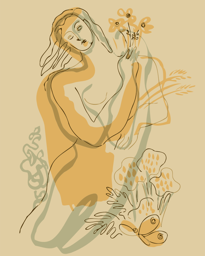 Dame mit Blumen-Vektor-Bild