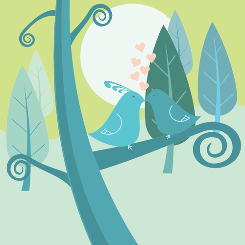 Vektorový obrázek láska ptáků na lesní strom