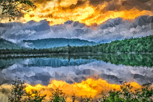 Prismatic view of lake sunrise